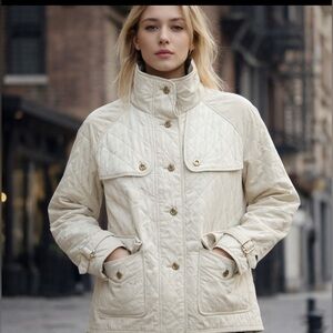 Talbots 2X Cream Quilted Jacket Gold Hardware Lightweight Preppy Equestrian Coat